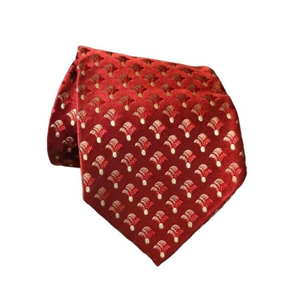 Ermenegildo Zegna Mans Tie 60 inch Woven Printed Silk Red Yellow Made in Italy - Picture 2 of 7
